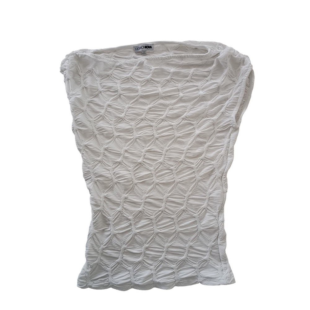 Fashion Nova White Ruched Textured Crop Top Sleeveless